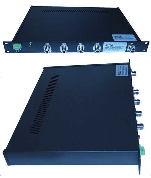 VHF 4-way RX multicoupler with internal 40dB L.N.A., 146.4125-151.4125MHz, 5MHz bandwidth, N-type female terminations. 12VDC phoenix termination